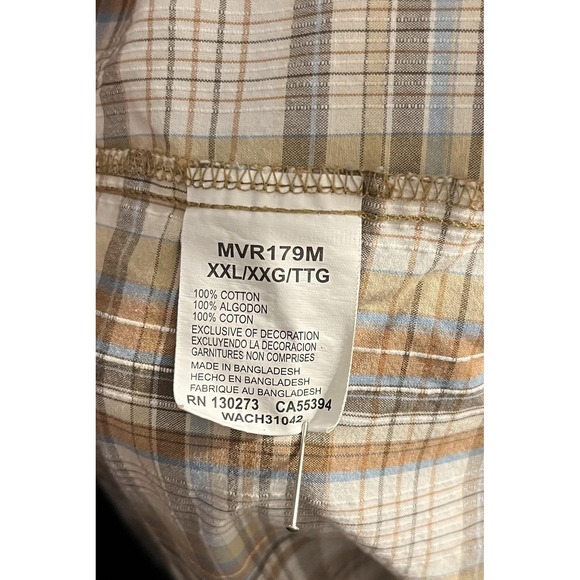 Wrangler Retro Shirt Mens 2XL Brown Blue Plaid Western Snap Denim Collar - Picture 9 of 9